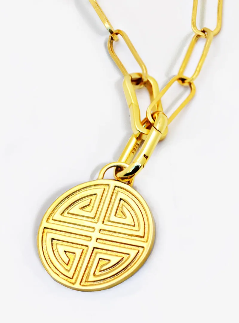 FOUR BLESSINGS Lucky Charm Coin Pendant Link Chain Necklace