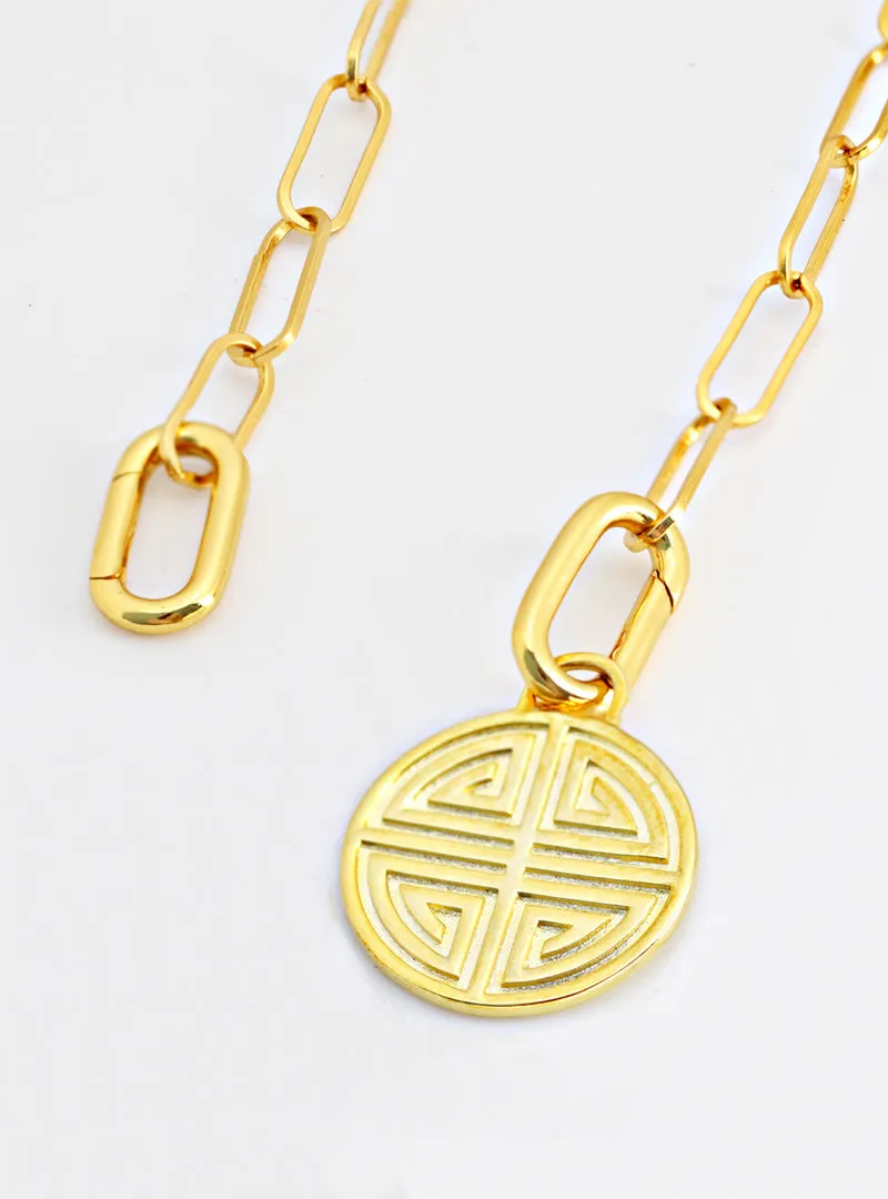 FOUR BLESSINGS Lucky Charm Coin Pendant Link Chain Necklace