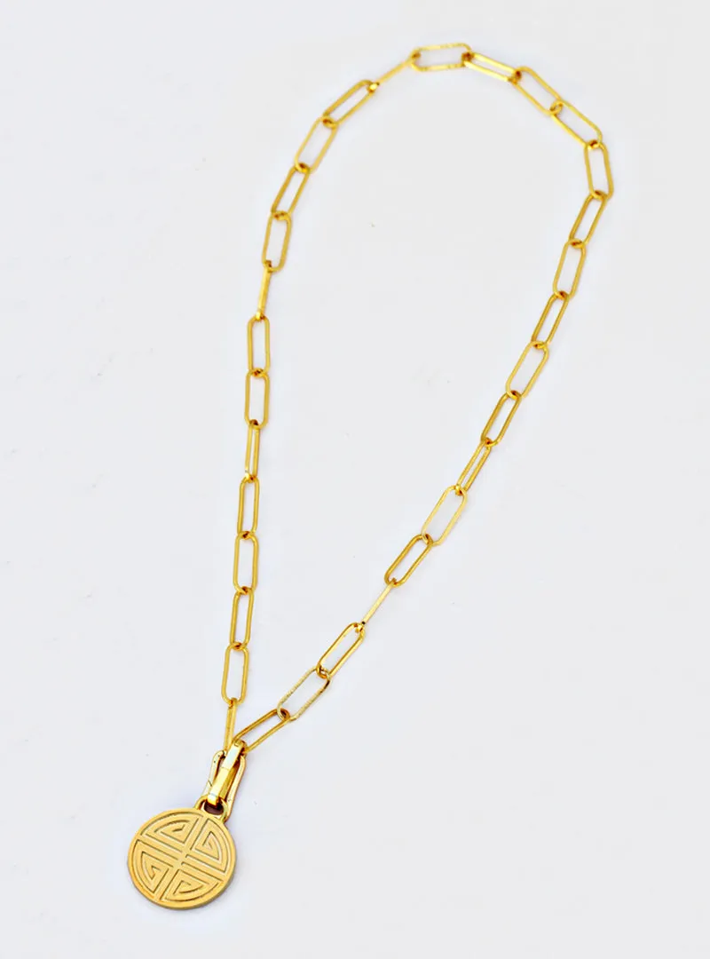 FOUR BLESSINGS Lucky Charm Coin Pendant Link Chain Necklace