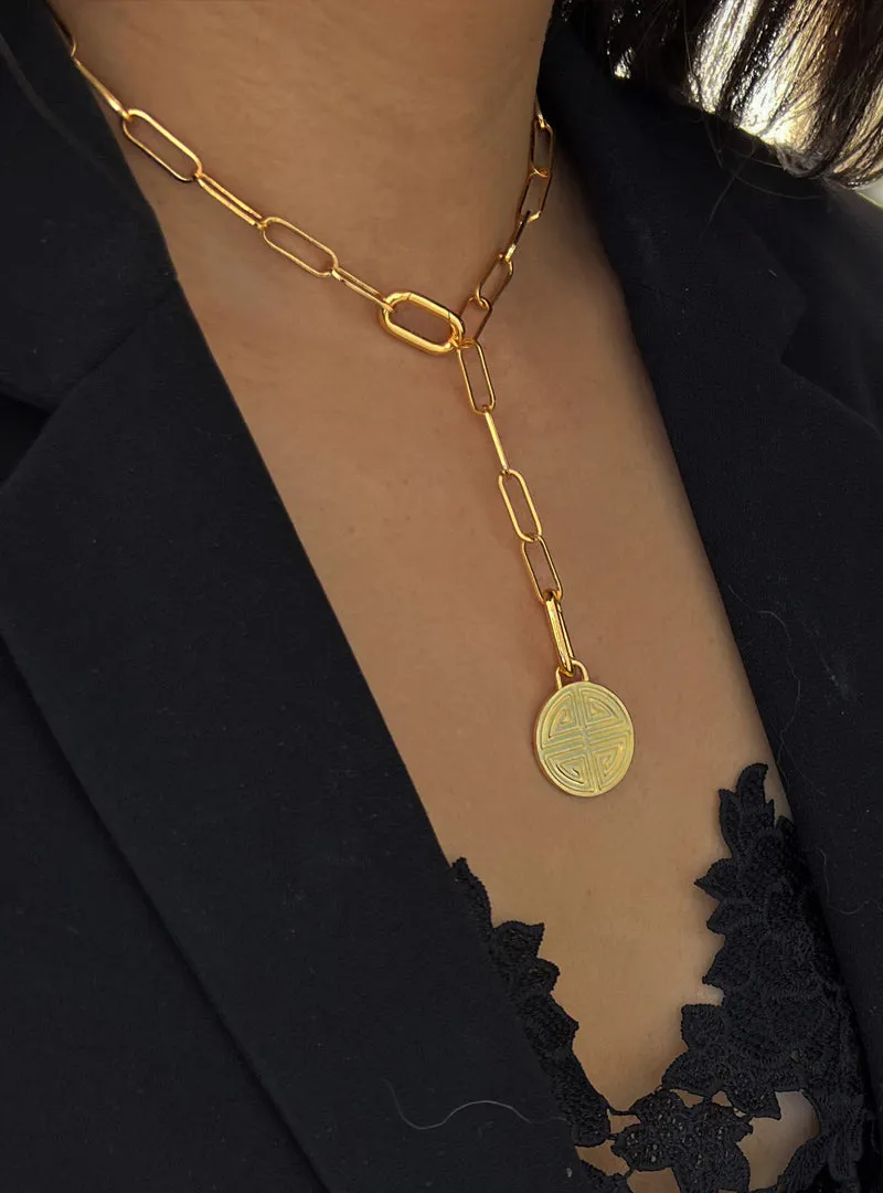 FOUR BLESSINGS Lucky Charm Coin Pendant Link Chain Necklace