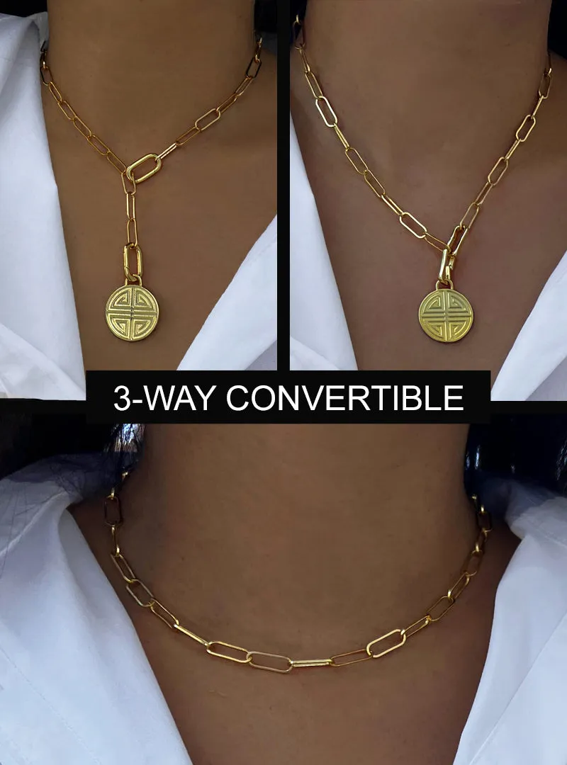 FOUR BLESSINGS Lucky Charm Coin Pendant Link Chain Necklace