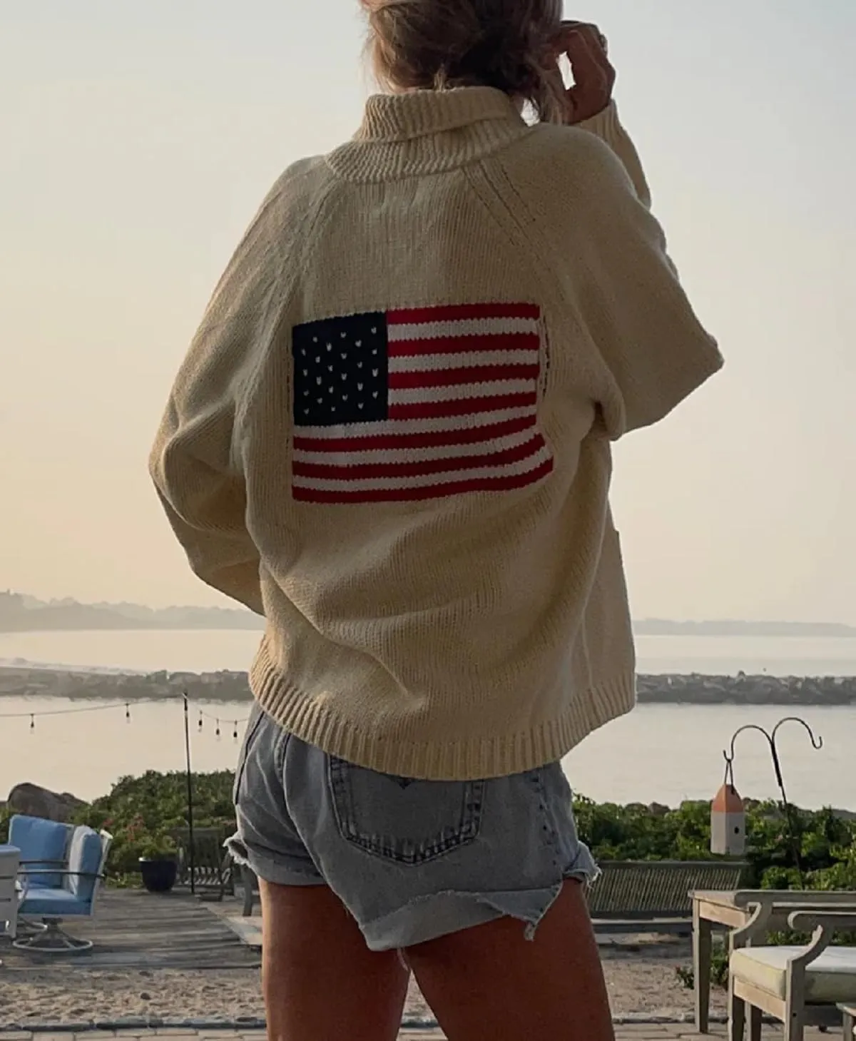 Fourth of July American Flag Knit Sweater Cardigan for Women Y2k USA Patriotic Vintage Knitwear Cardigans.
