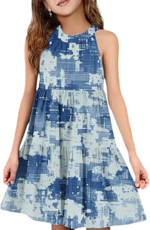 Girls Dresses Halter Neck Vintage Floral Sleeveless Girl Dress Casual Swing Smocked A Line Sundress Summer Dresses