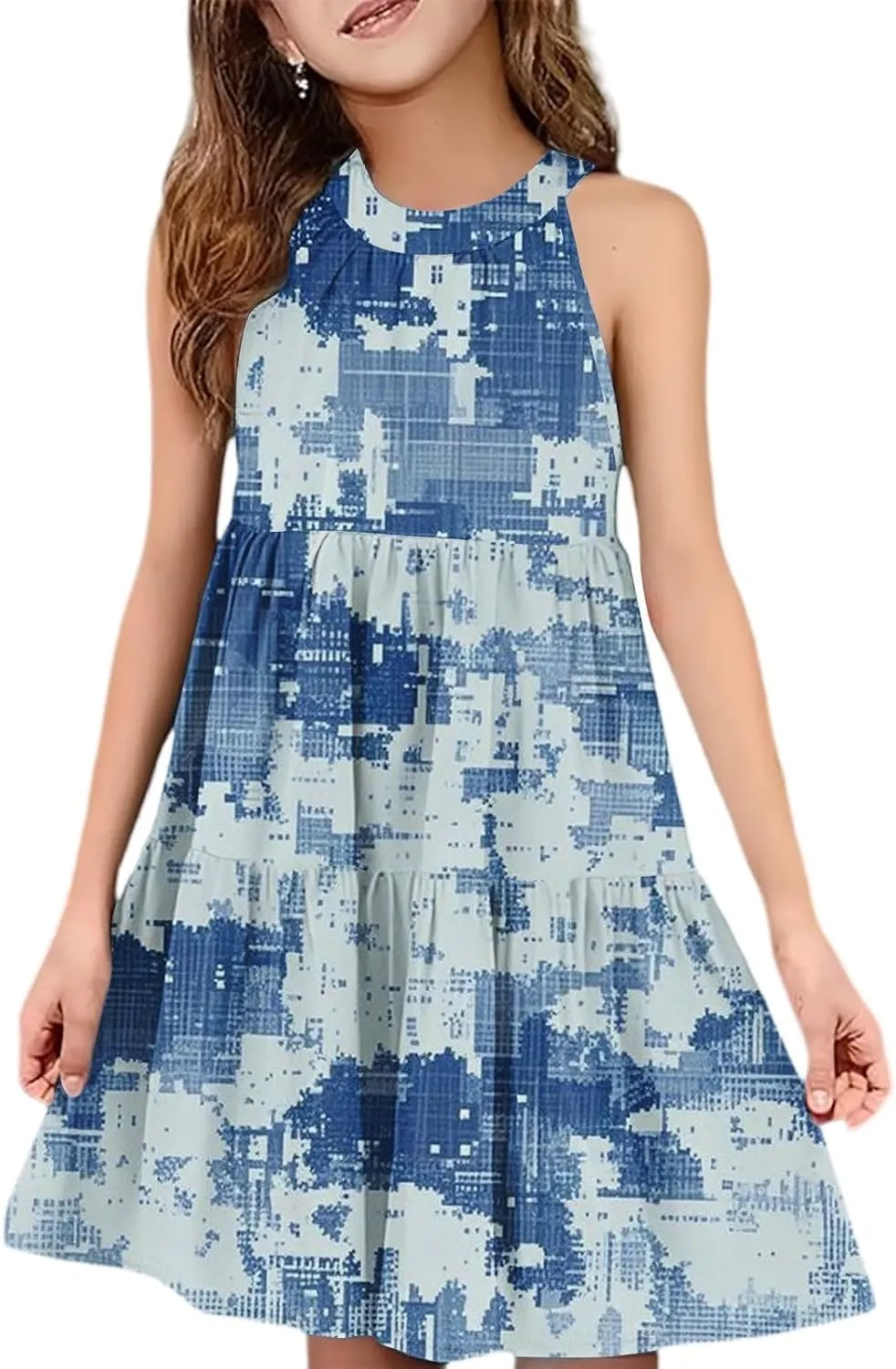 Girls Dresses Halter Neck Vintage Floral Sleeveless Girl Dress Casual Swing Smocked A Line Sundress Summer Dresses