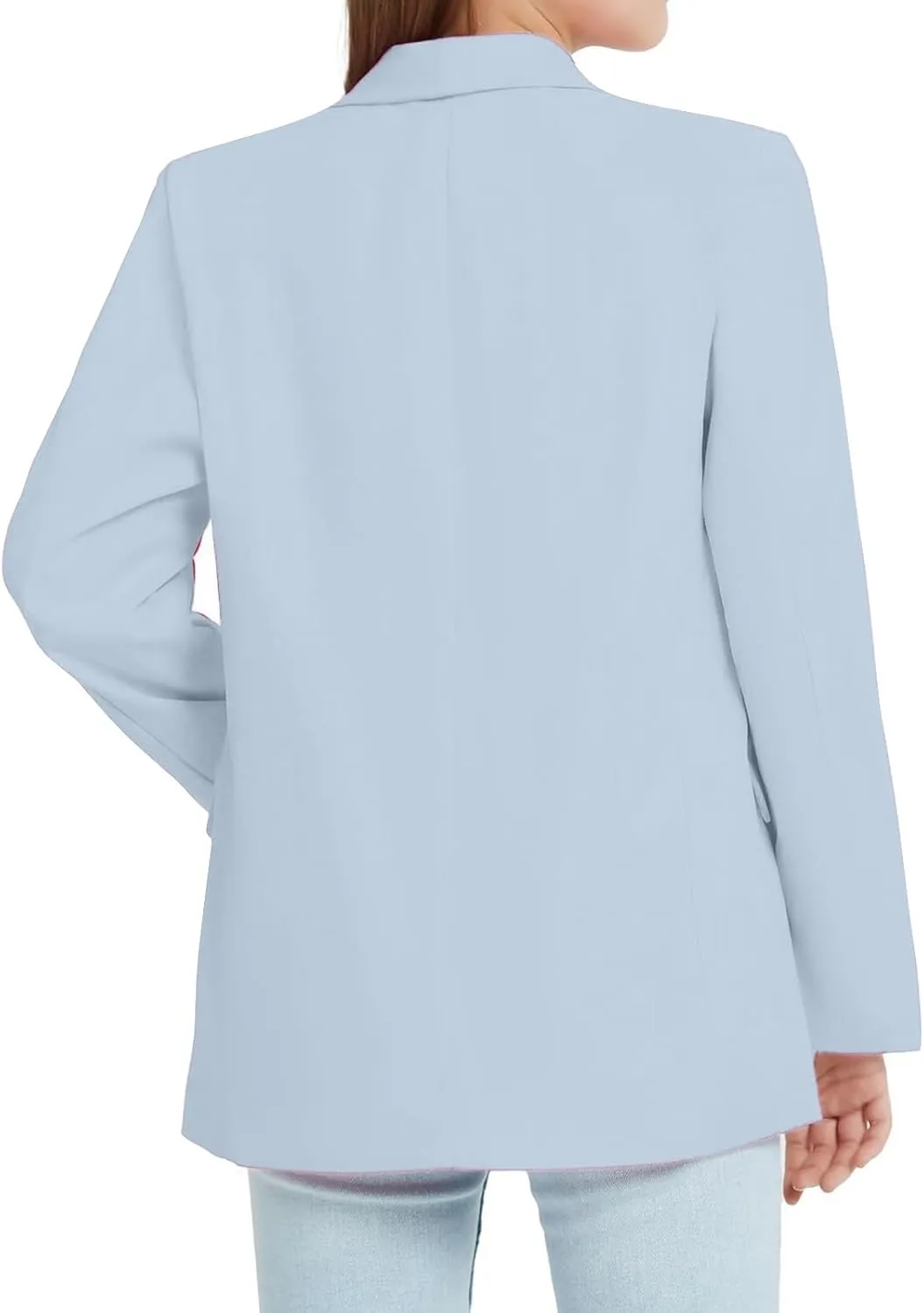 Girls Solid Blazer Jacket Long Sleeve Shawl Collar Open Front Inner Pocket Formal Blazers for Kids Size 3-14 Year
