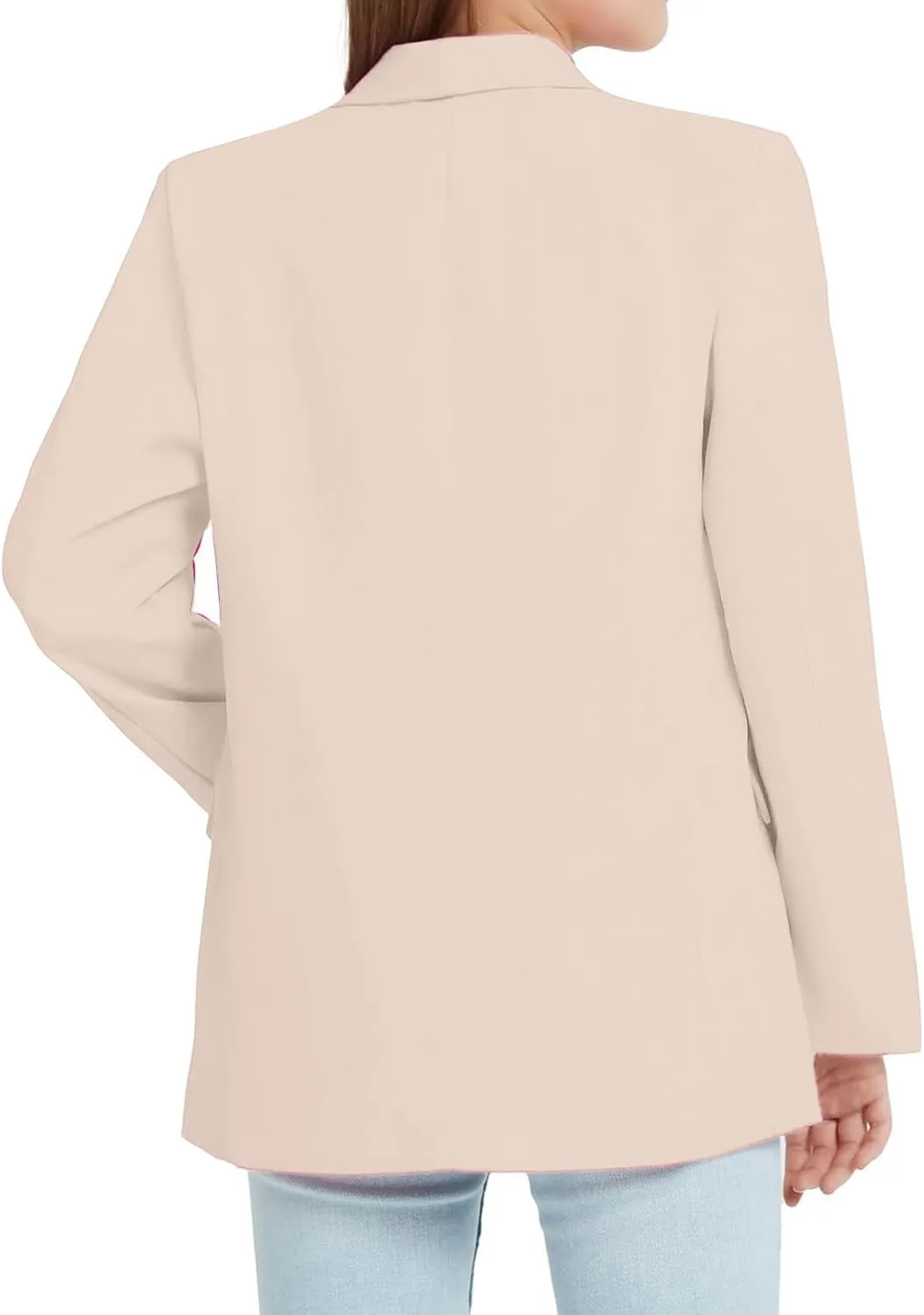 Girls Solid Blazer Jacket Long Sleeve Shawl Collar Open Front Inner Pocket Formal Blazers for Kids Size 3-14 Year