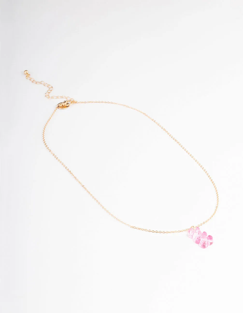 Gold Pink  Candy Bear Necklace