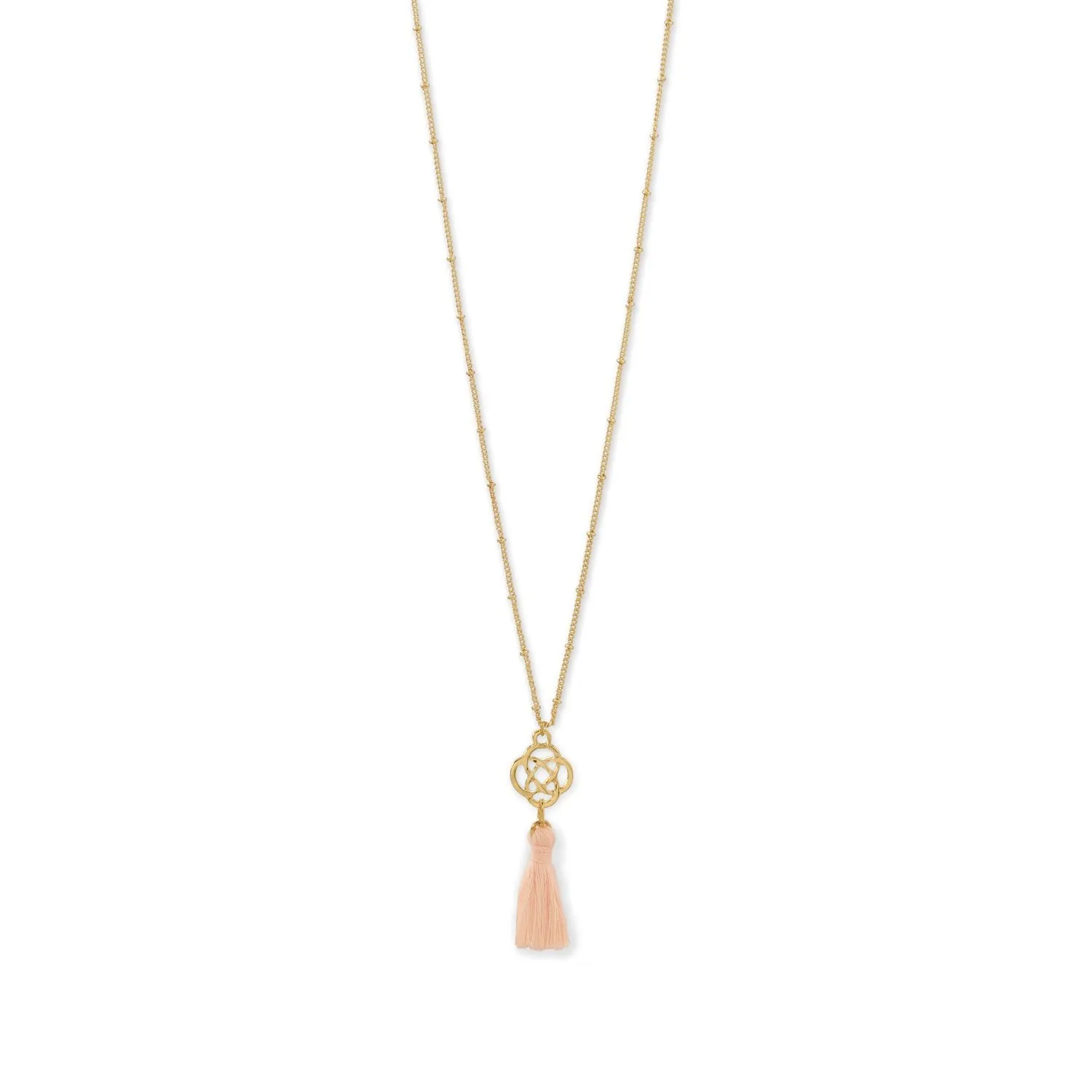 Gold Tone Celtic Charm and Peach Tassel Necklace