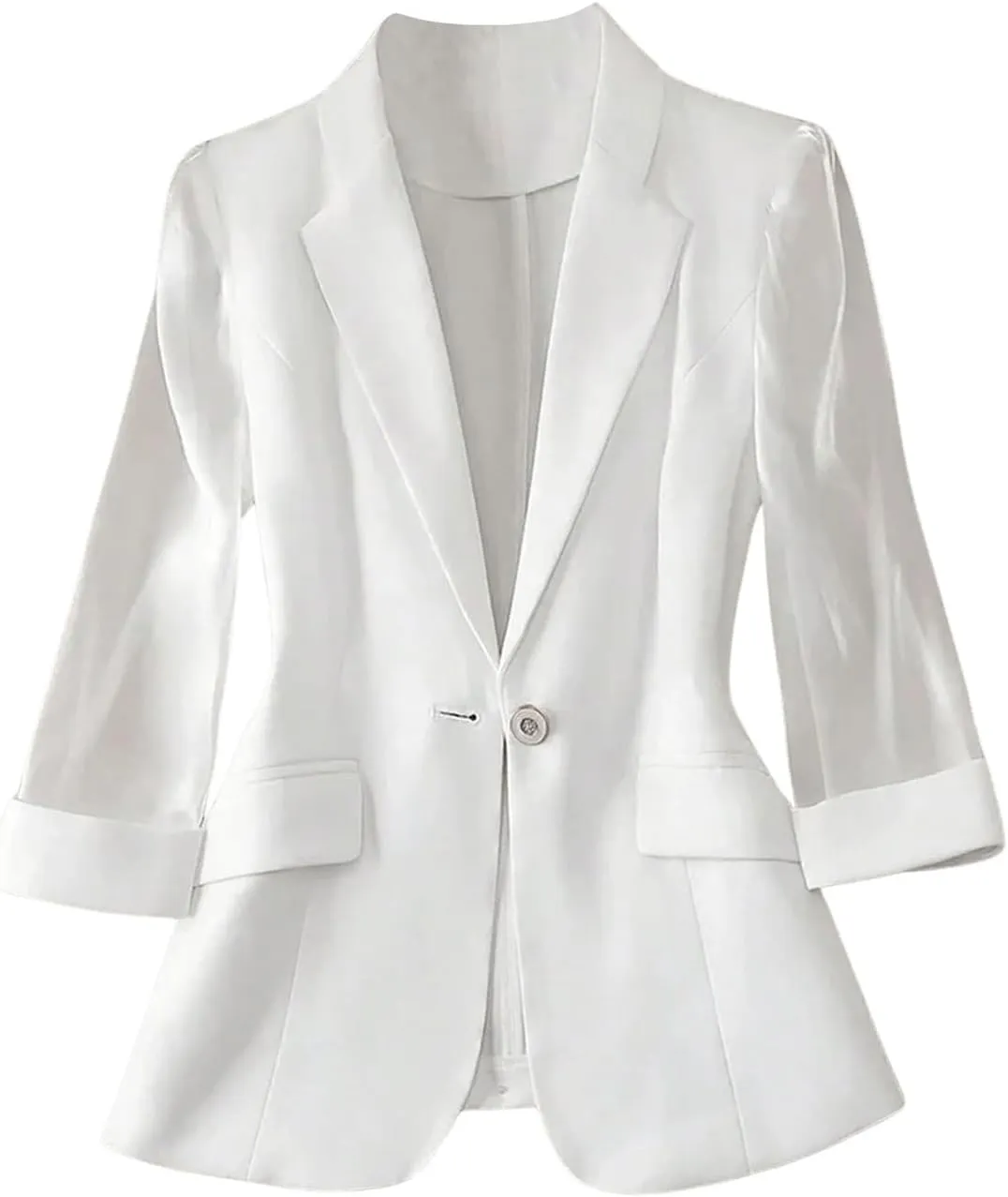 GORGLITTER Women's 3/4 Sleeve Blazer Jacket Bussiness Casual Striped Suit Jacket Work Lightweight Blazers White Large