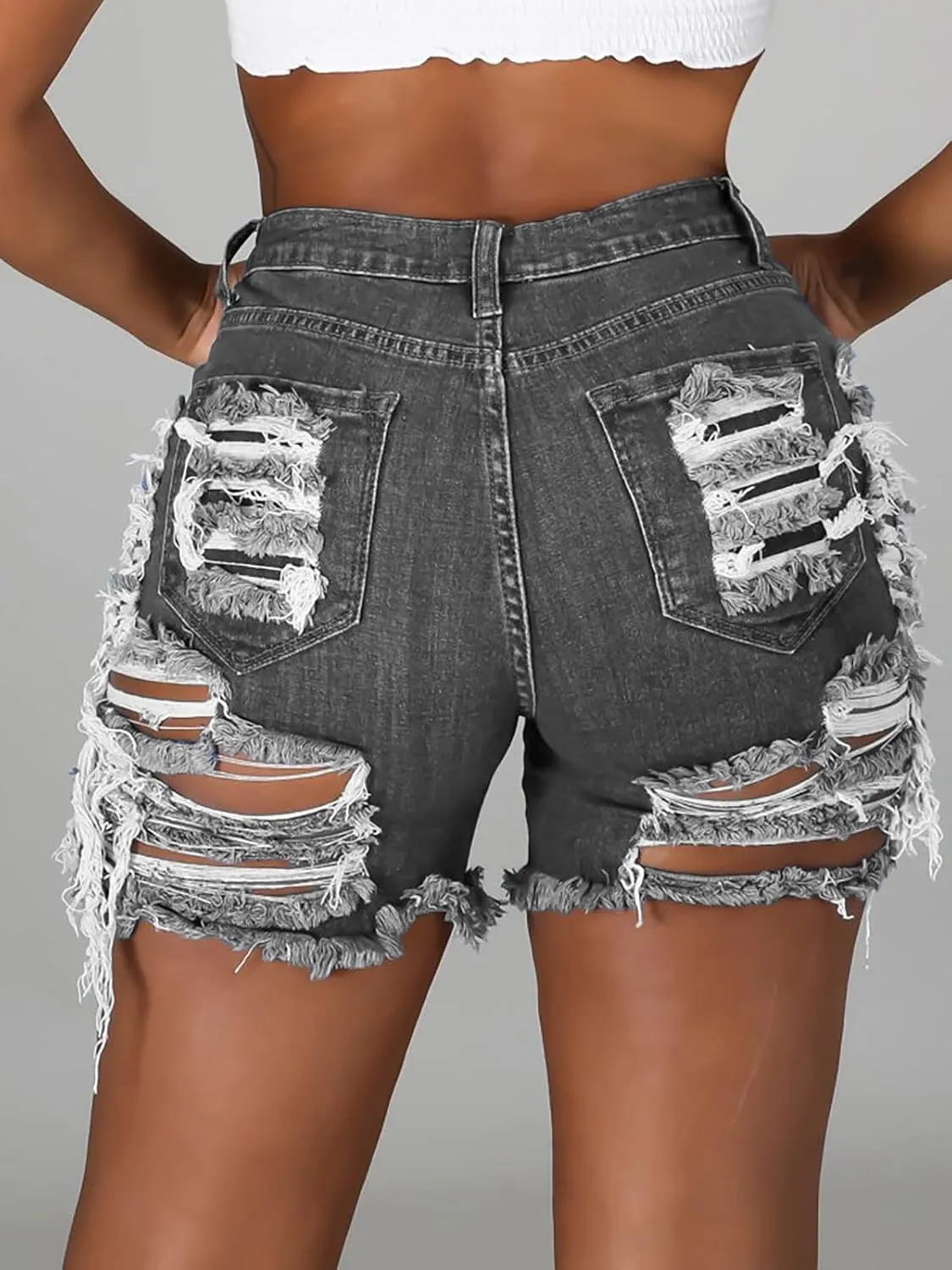 Govc Women High Rise Distressed Stretchy Jean Shorts Ripped Hole Denim Short Jeans
