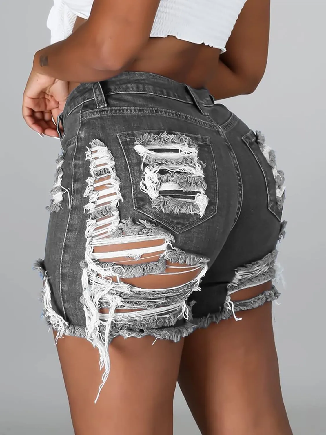 Govc Women High Rise Distressed Stretchy Jean Shorts Ripped Hole Denim Short Jeans