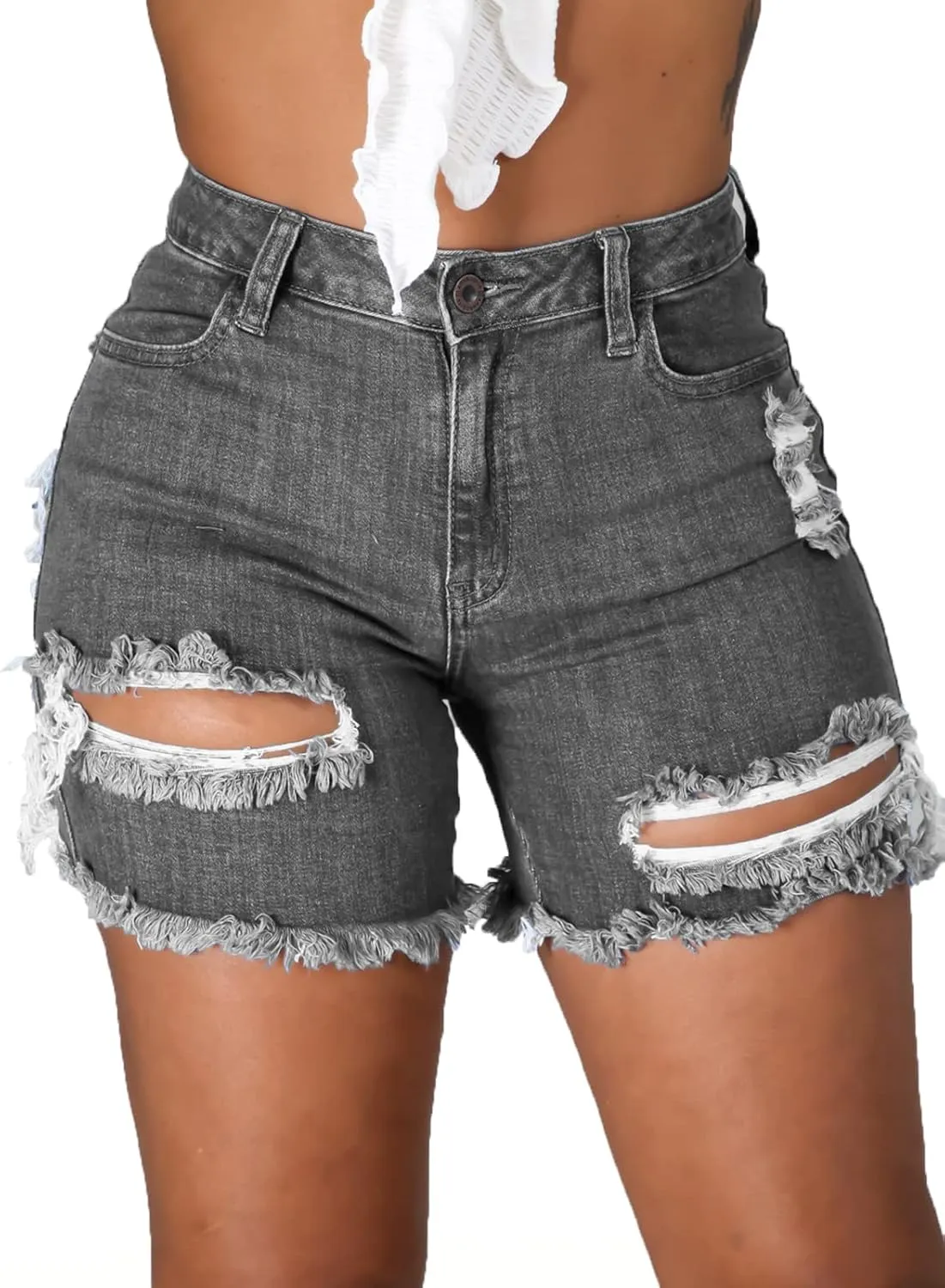 Govc Women High Rise Distressed Stretchy Jean Shorts Ripped Hole Denim Short Jeans