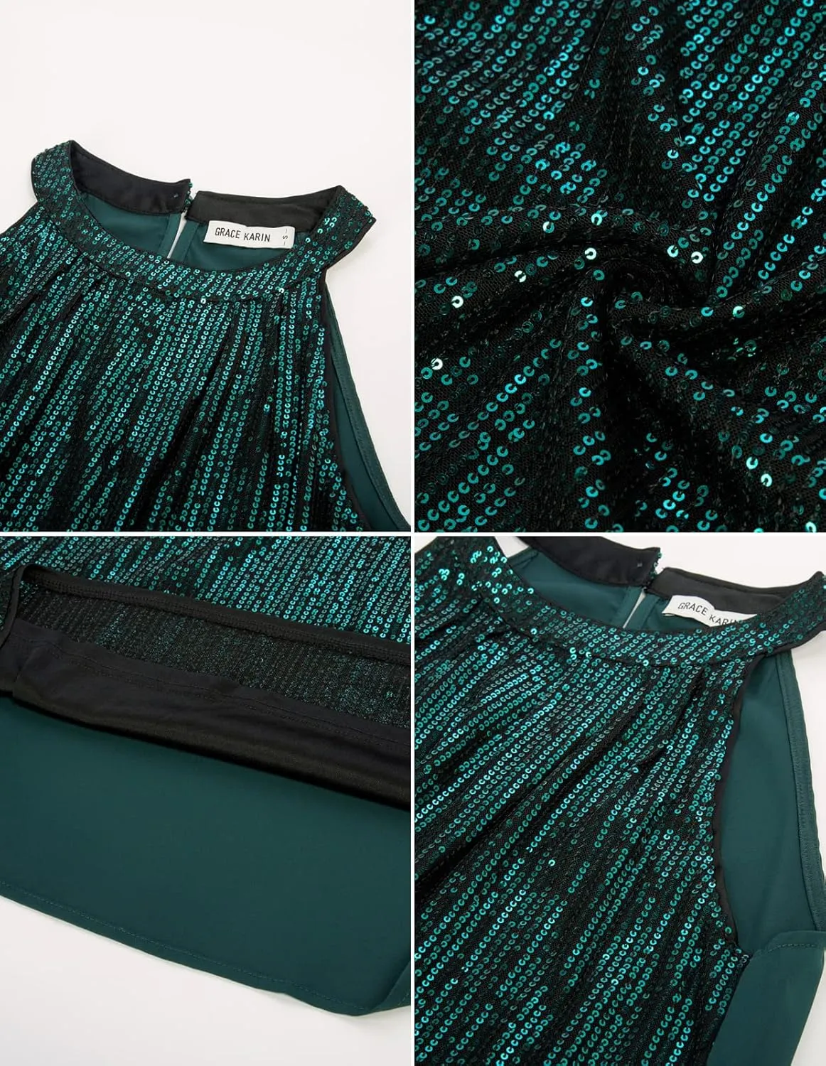 GRACE KARIN Sequin Halter Tops for Women Sleeveless Sparkly Shiny Tank Tops Ruched Flowy Sparkly Club Outfits Party Shirt