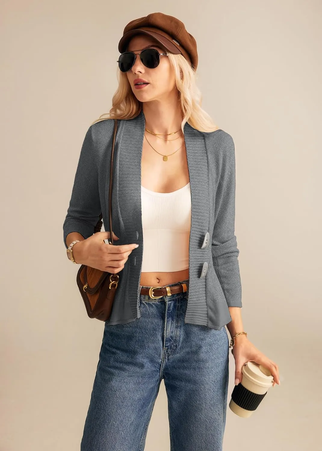 GRACE KARIN Women 2025 Button Down Lightweight Cardigan Casual Open Front Sweater Crochet Tops Knitted Coat