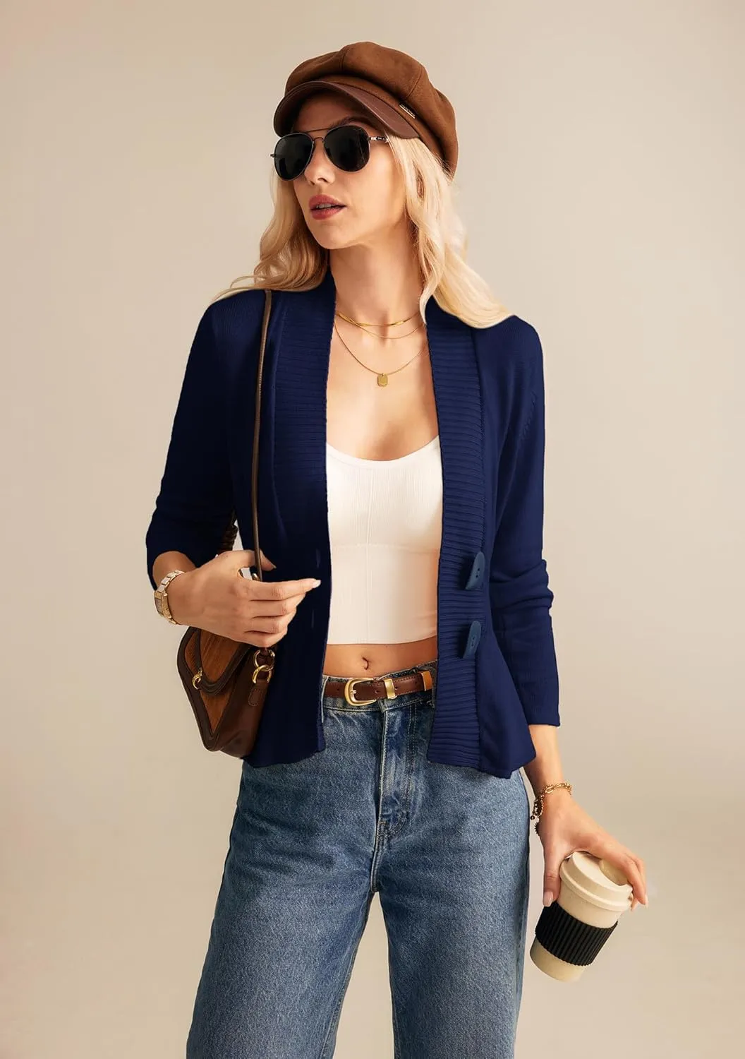 GRACE KARIN Women 2025 Button Down Lightweight Cardigan Casual Open Front Sweater Crochet Tops Knitted Coat