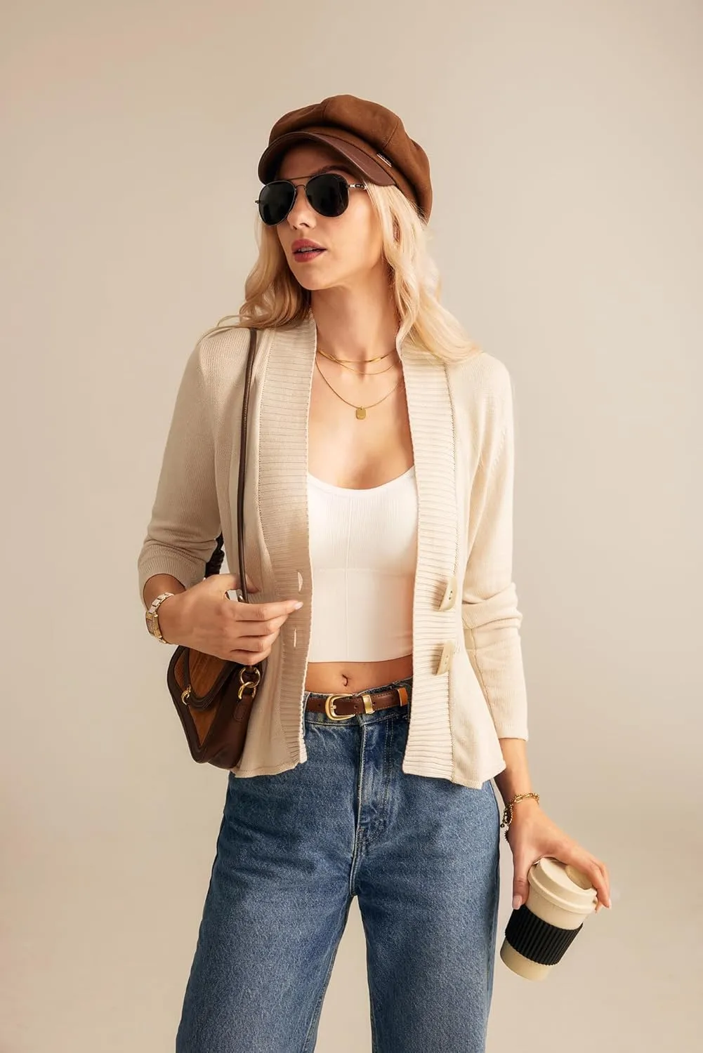 GRACE KARIN Women 2025 Button Down Lightweight Cardigan Casual Open Front Sweater Crochet Tops Knitted Coat