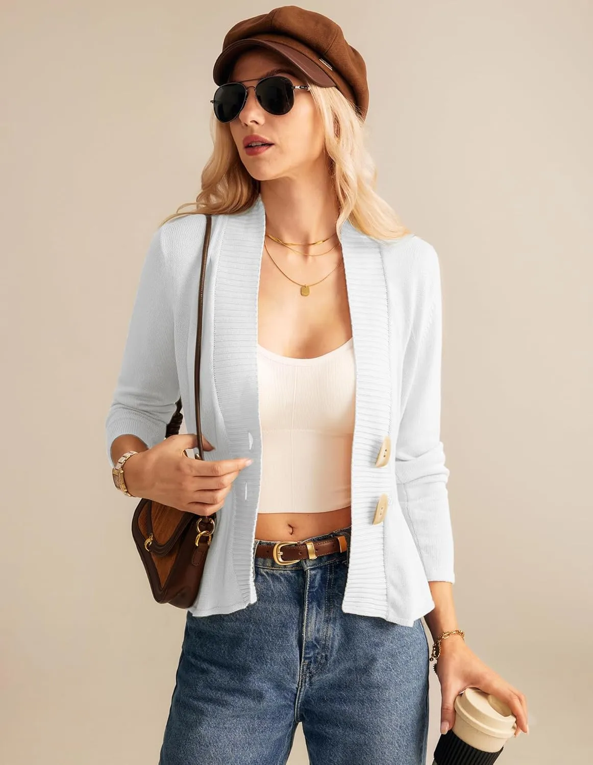 GRACE KARIN Women 2025 Button Down Lightweight Cardigan Casual Open Front Sweater Crochet Tops Knitted Coat
