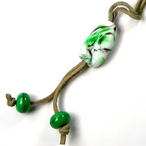 Green White Lampwork Purse Charm, Backpack Charm, Tote Bag Charm, Saddle Charm