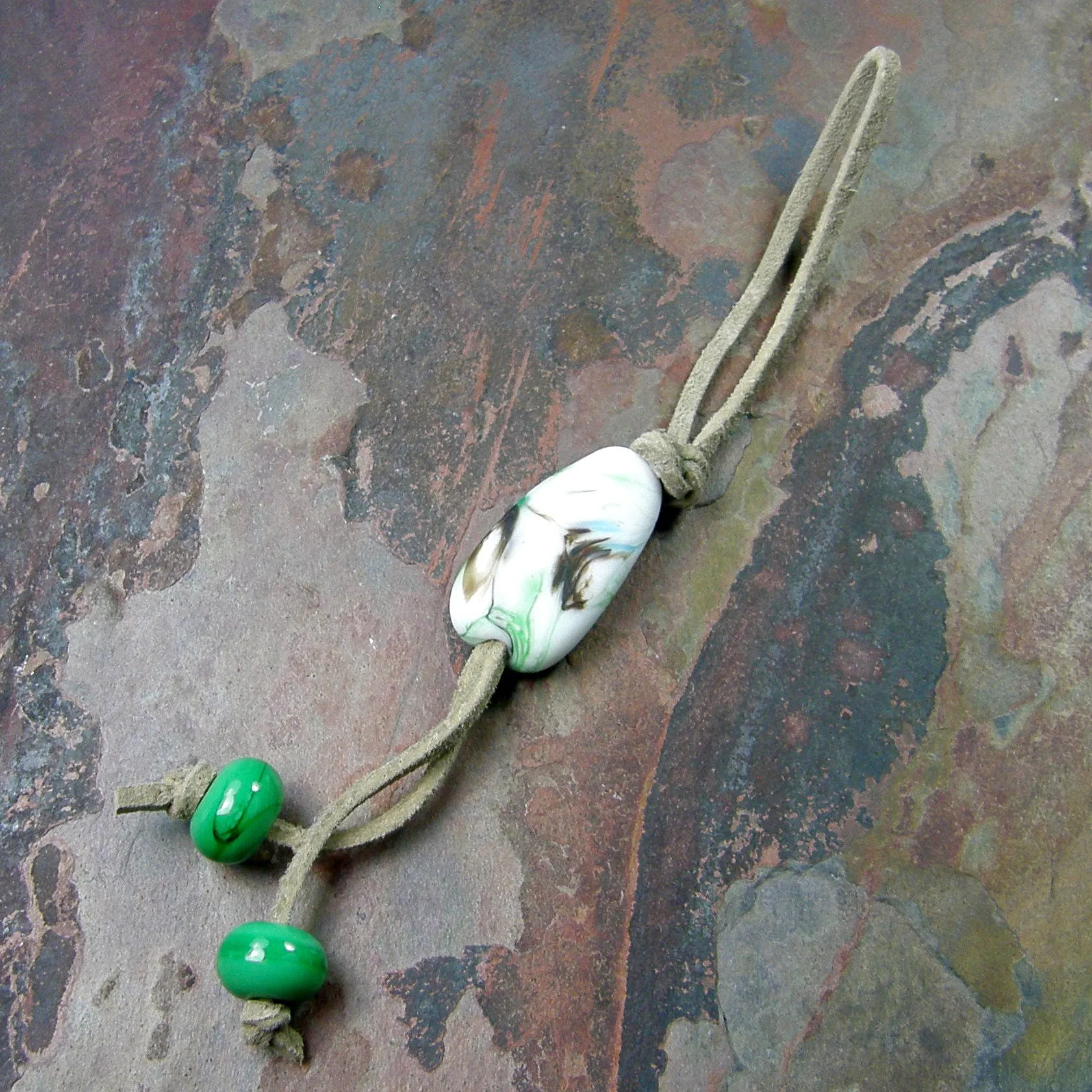 Green White Lampwork Purse Charm, Backpack Charm, Tote Bag Charm, Saddle Charm
