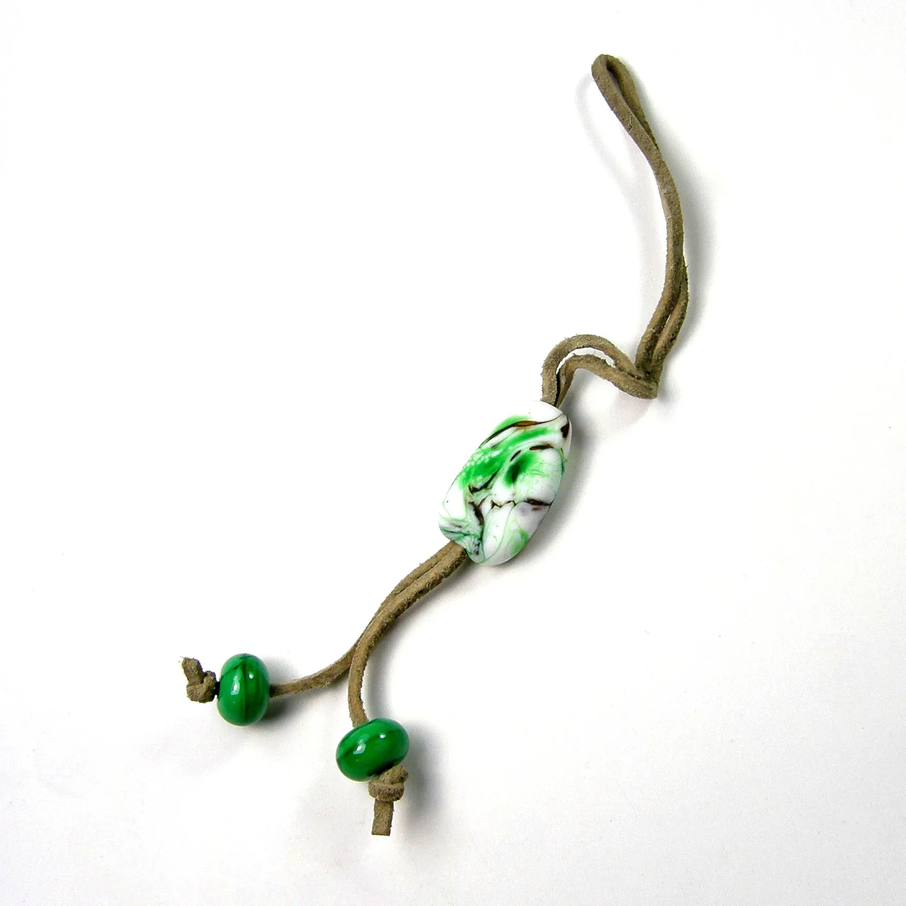 Green White Lampwork Purse Charm, Backpack Charm, Tote Bag Charm, Saddle Charm