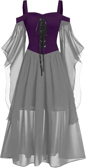 Halloween Costume Dresses for Women Plus Size Cold Shoulder Butterfly Sleeve Gothic Party Dress 2024
