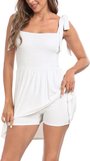 HDE Women's Romper Dress with Built in Shorts Summer Smocked Mini Sundress