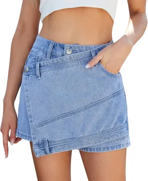 HGps8w Women's Irregular Denim Mini Skirt, Casual High Waisted 2025 Summer Bodycon Sexy Jean Skirts