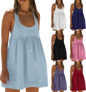 hlysgo Sundresses for Women 2024 Summer Sleeveless Crew Neck Mini Dress Casual Loose Fit Flowy Beach Sundress with Pockets