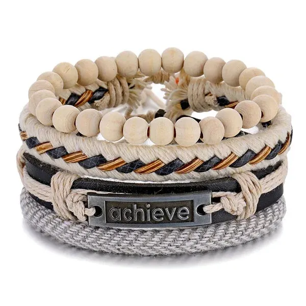 IFMIA Vintage Black Bead Bracelets For Men Fashion Hollow Triangle Leather Bracelet & Bangles Multilayer Wide Wrap Jewelry 2020