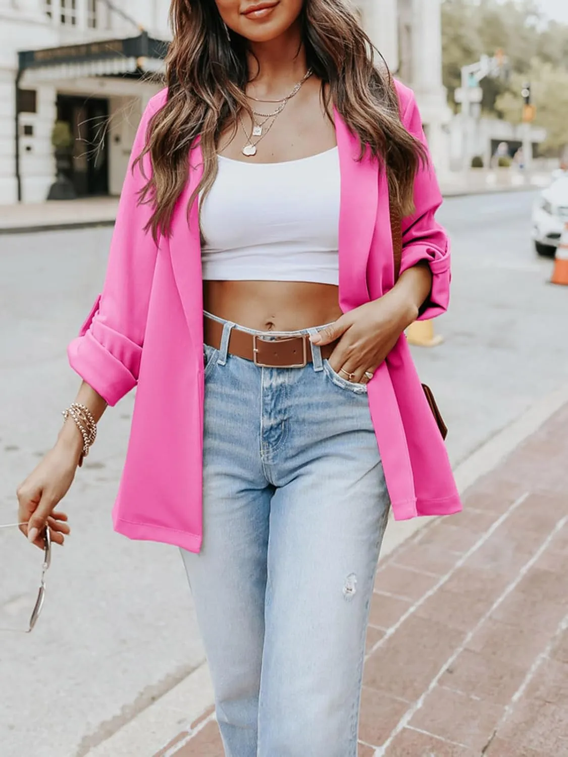 Imily Bela Womens Casual Blazers Long Sleeve Lapel Open Front Work Office Jacket with Pockets