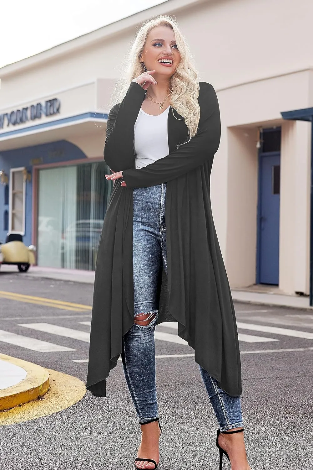 IN'VOLAND Women's Plus Size Cardigan Long Sleeve Open Front Drape Cardigans Lightweight Long DusterL-5XL