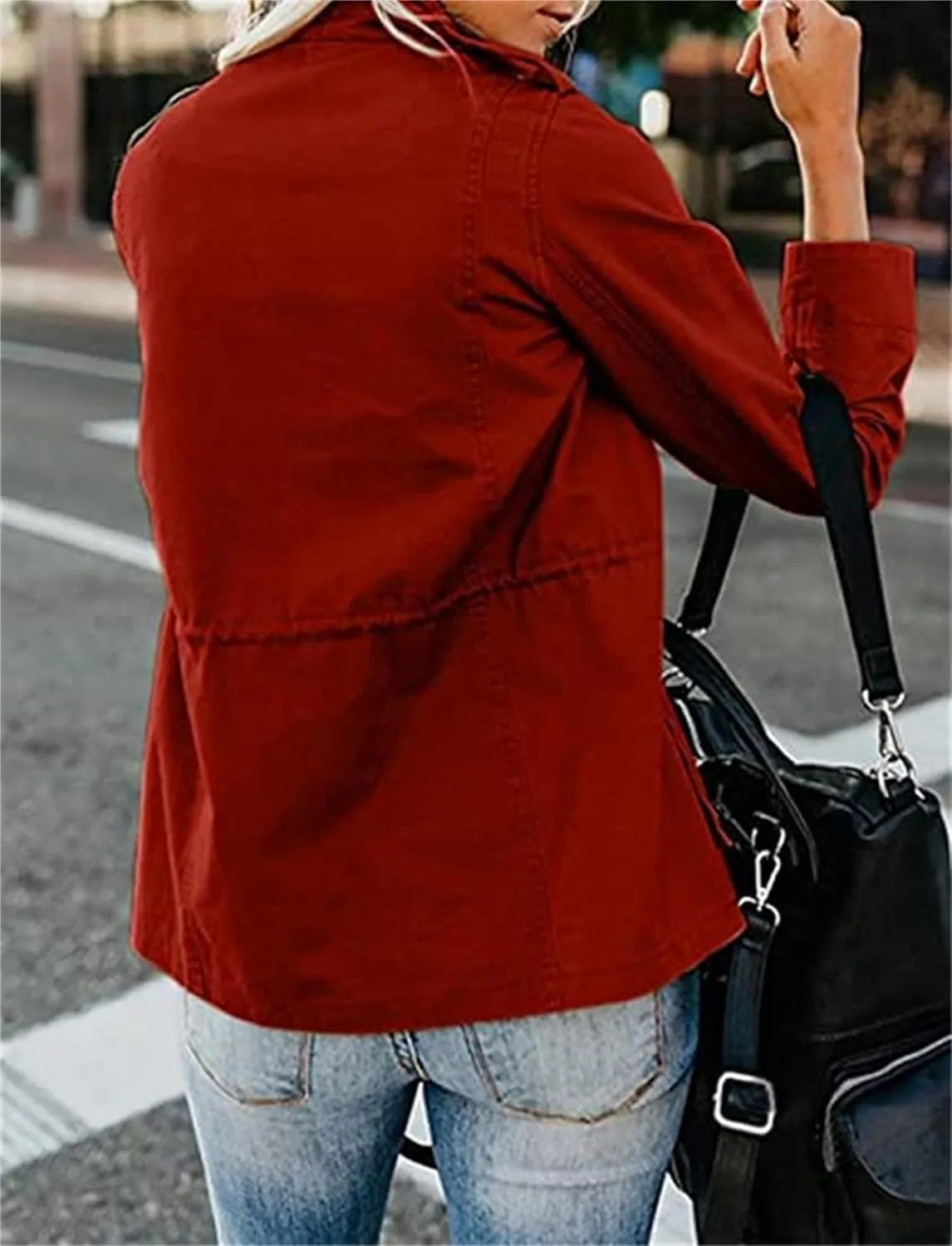 IVERIRMIN Women's Military Jacket Lightweight Zip Up Snap Buttons Utility Cargo Anorak with Pockets Safari Coat Outwear
