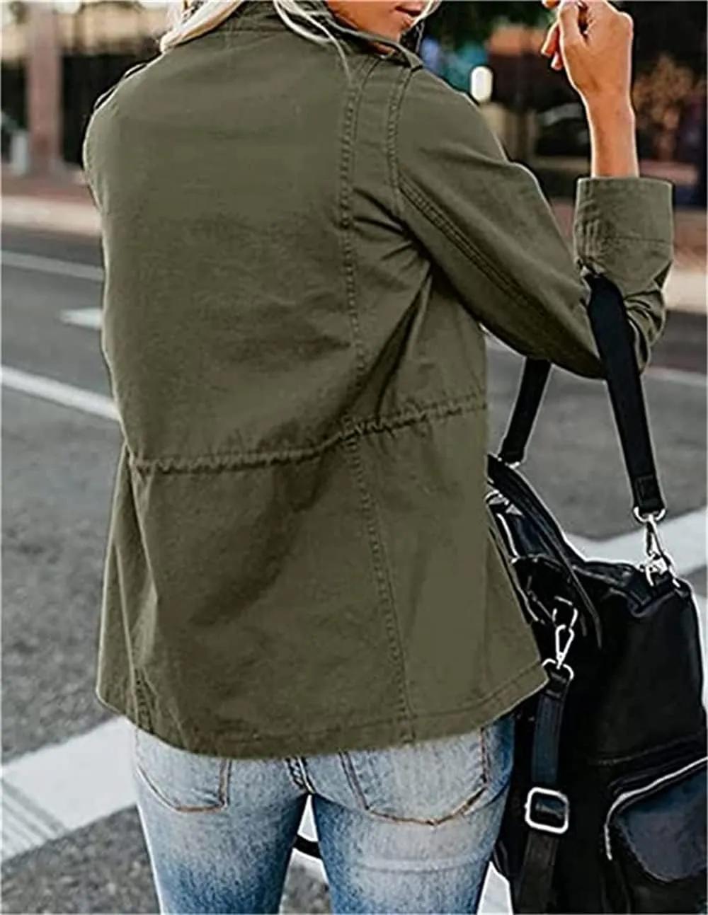 IVERIRMIN Women's Military Jacket Lightweight Zip Up Snap Buttons Utility Cargo Anorak with Pockets Safari Coat Outwear