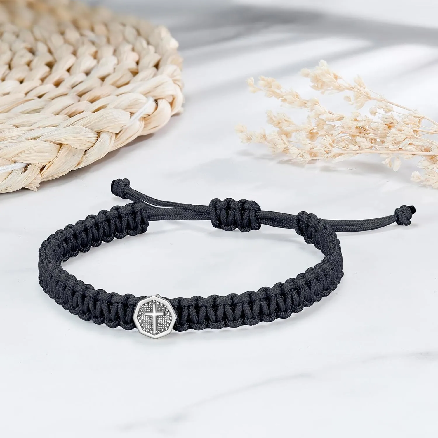 JENDEAR SHINE Cross Bracelet for Men, Adjustable Hand Woven Rope Bracelet, Cross Symbol Cool Bracelet for Men