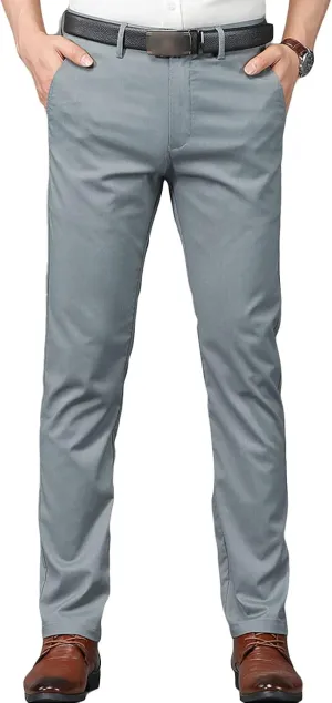 JEShifangjiusu Men's Slim Fit Dress Pant Straight-Fit Casual Stretch Khaki Pant Wrinkle-Resistant Flat-Front Chino Pant (38,Light Grey), Light Grey, 38