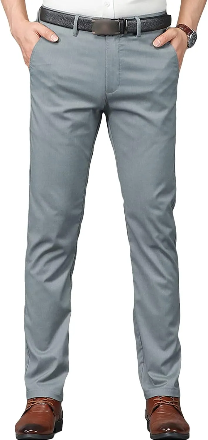 JEShifangjiusu Men's Slim Fit Dress Pant Straight-Fit Casual Stretch Khaki Pant Wrinkle-Resistant Flat-Front Chino Pant (38,Light Grey), Light Grey, 38
