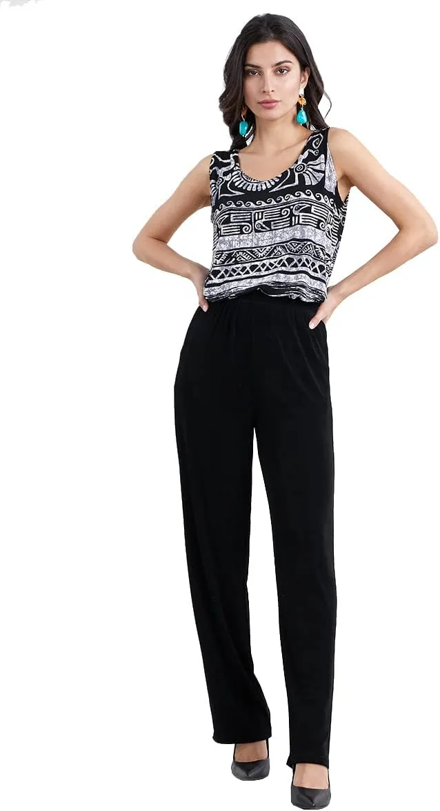 Jostar Women's Elastic Waist Pants  Pull On Acetate Non Iron Stretch Straight Leg Relaxed Fit Basic Trouser