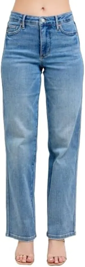 Judy Blue Mid Rise Tumm Control Vintage Wash Straight Jeans 88943