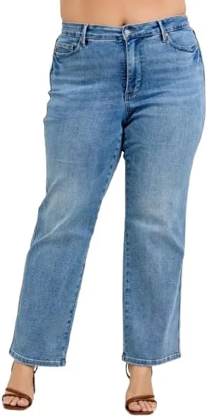 Judy Blue Mid Rise Tumm Control Vintage Wash Straight Jeans 88943