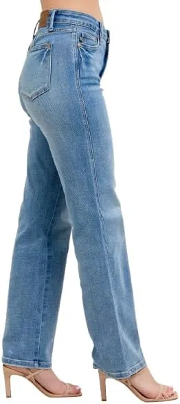 Judy Blue Mid Rise Tumm Control Vintage Wash Straight Jeans 88943