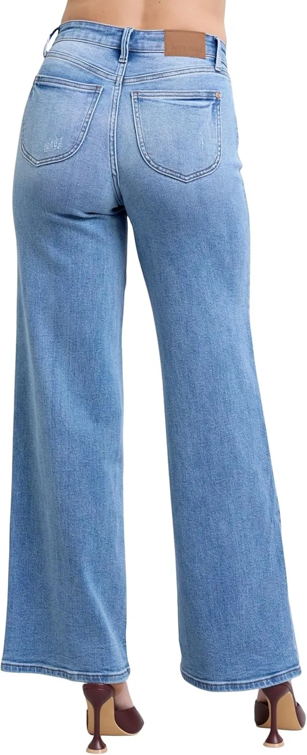 Judy Blue Women's High-Rise Vintage Wash Retro Wide Leg Jeans
