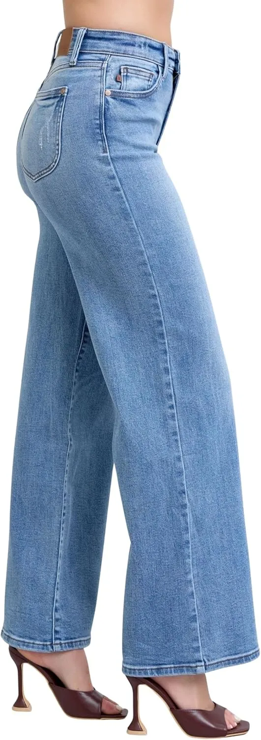 Judy Blue Women's High-Rise Vintage Wash Retro Wide Leg Jeans