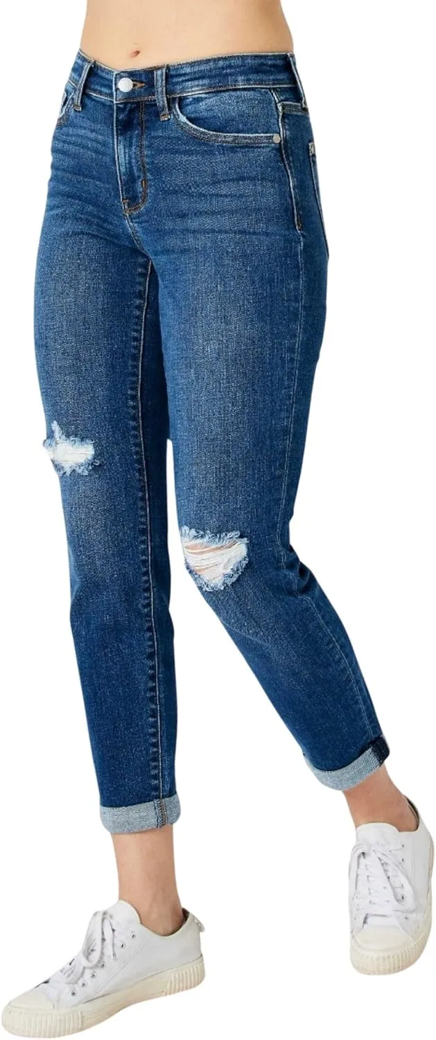 Judy Blue Women's Mid Rise Destroyed Slim Jeans