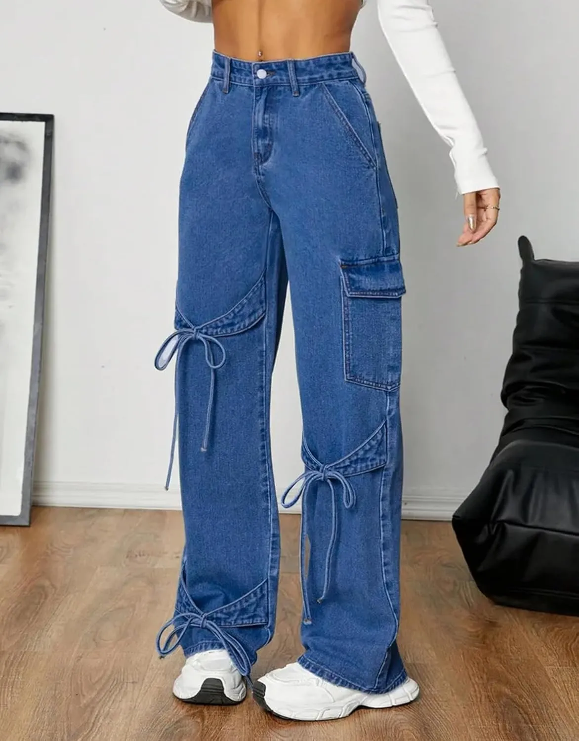Kedera Baggy Jeans for Women Y2K Bow Wide Leg Denim Pants Low Rise Boyfriend Jeans Streetwear 2025