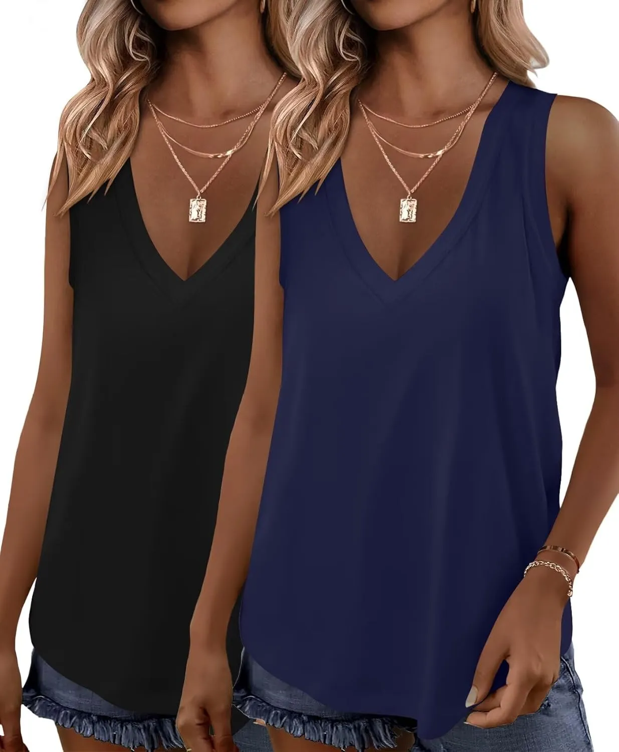 KKJ 2 Pack Womens Tank Tops 2025 Summer V Neck Sleeveless Loose Fit Casual Beach Vacation Outfits Shirt Trendy Cruise Clothes