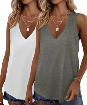 KKJ 2 Pack Womens Tank Tops 2025 Summer V Neck Sleeveless Loose Fit Casual Beach Vacation Outfits Shirt Trendy Cruise Clothes