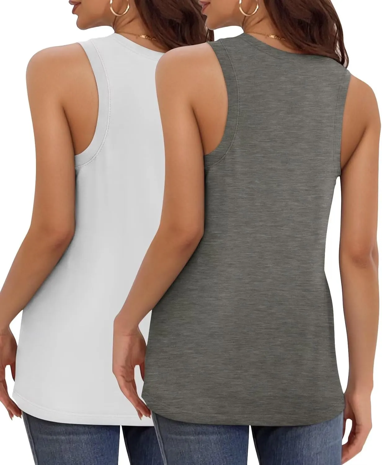 KKJ 2 Pack Womens Tank Tops 2025 Summer V Neck Sleeveless Loose Fit Casual Beach Vacation Outfits Shirt Trendy Cruise Clothes
