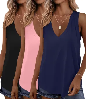 KKJ 3 Pack Womens Tank Tops 2025 Summer Beach Vacation Outfits V Neck Loosefit Sleeveless Casual Cruise Shirt Fashion Clothes