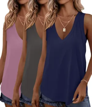 KKJ 3 Pack Womens Tank Tops 2025 Summer Beach Vacation Outfits V Neck Loosefit Sleeveless Casual Cruise Shirt Fashion Clothes
