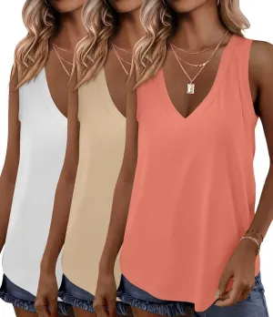 KKJ 3 Pack Womens Tank Tops 2025 Summer Beach Vacation Outfits V Neck Loosefit Sleeveless Casual Cruise Shirt Fashion Clothes
